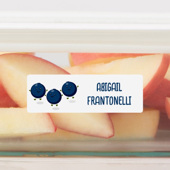 Cute happy blueberries purple cartoon personalized labels (Affixed)