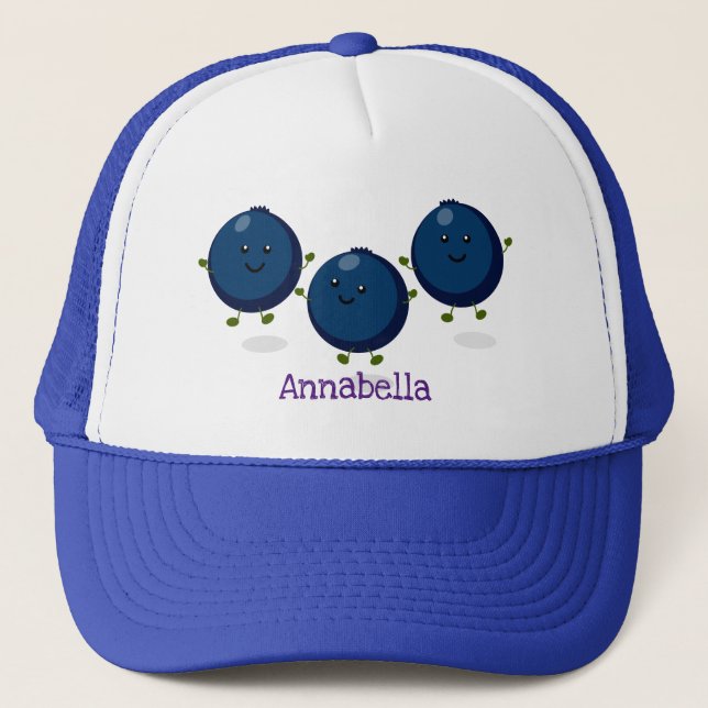 Cute happy blueberries purple cartoon personalized trucker hat (Front)