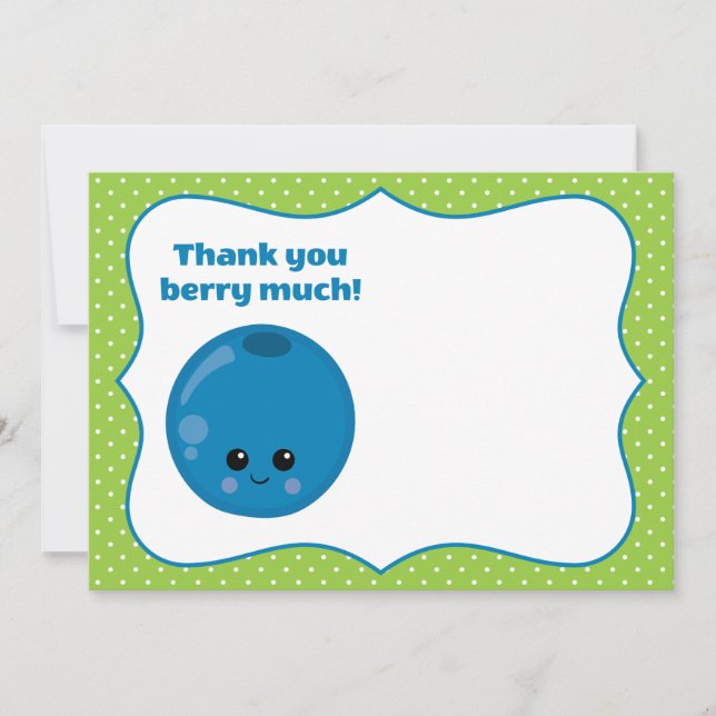 Cute Happy Blueberry Thank You Berry Much Note Card (Front)