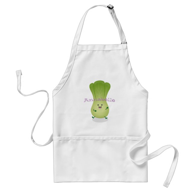 Cute happy bok choy cartoon illustration adult apron (Front)