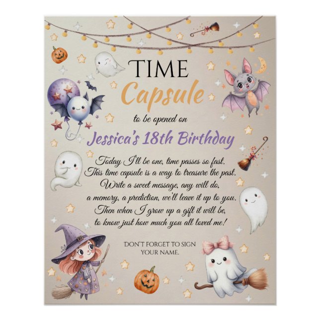 Cute Happy Boo Ghost Halloween Time Capsule Card Poster (Front)