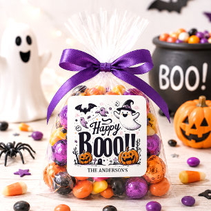 Cute Happy Boo Halloween Ghost Pumpkin Favor Square Sticker