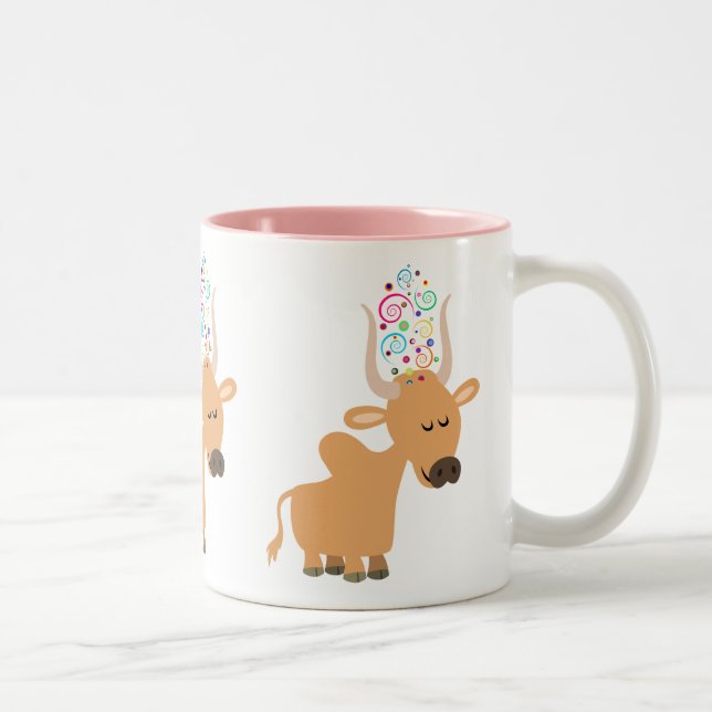 Cute Happy Brahman Cow Two-Tone Coffee Mug (Right)