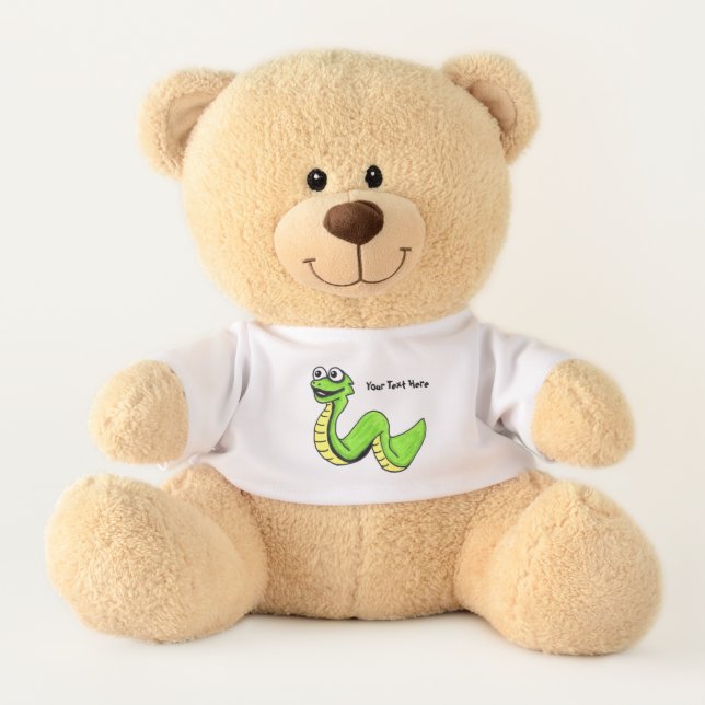 Cute Happy Bright Green Yellow Snake Round Eyes Teddy Bear (Front)