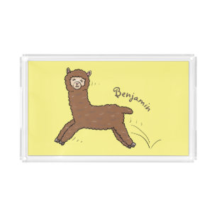 Cute happy brown alpaca cartoon acrylic tray