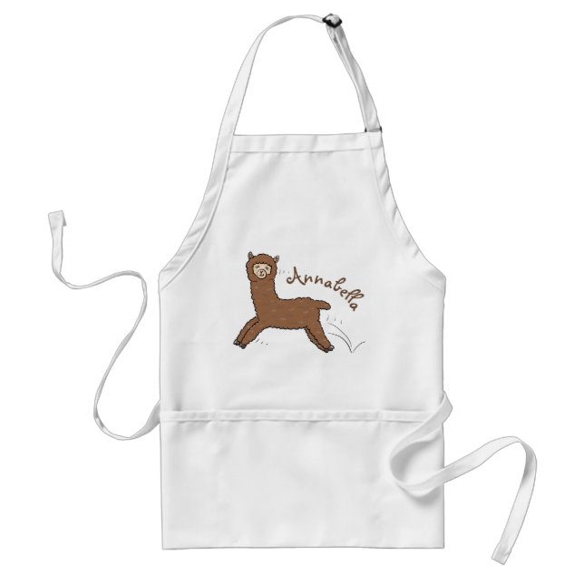 Cute happy brown alpaca cartoon adult apron (Front)