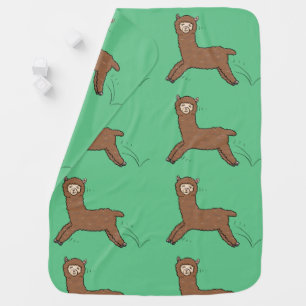 Cute happy brown alpaca cartoon baby blanket