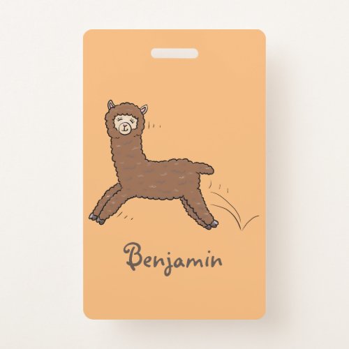 Cute happy brown alpaca cartoon badge