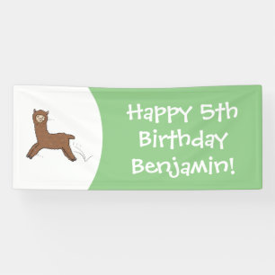 Cute happy brown alpaca cartoon banner
