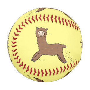 Cute happy brown alpaca cartoon baseball
