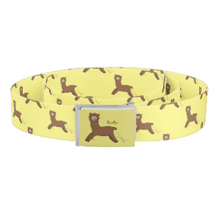 Cute happy brown alpaca cartoon belt