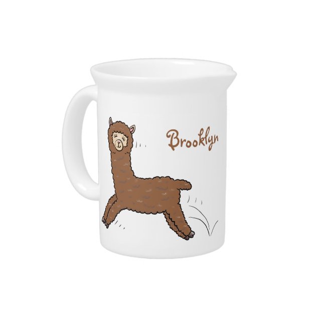 Cute happy brown alpaca cartoon beverage pitcher (Left)