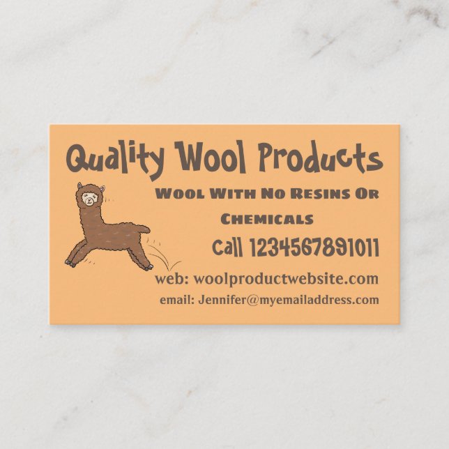 Cute happy brown alpaca cartoon business card (Front)