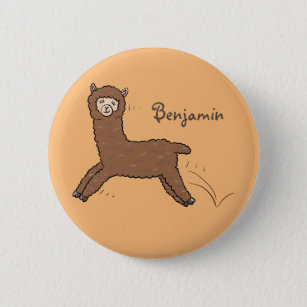 Cute happy brown alpaca cartoon button