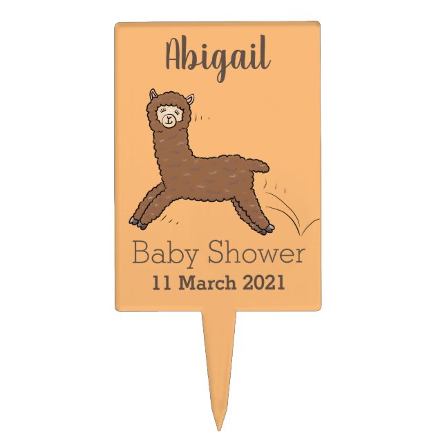 Cute happy brown alpaca cartoon cake topper (Front)