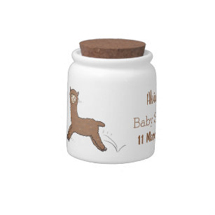 Cute happy brown alpaca cartoon candy jar