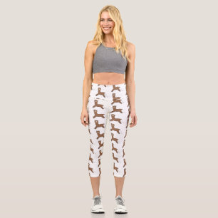 Cute happy brown alpaca cartoon capri leggings