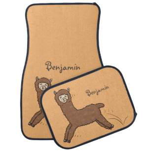 Cute happy brown alpaca cartoon car floor mat