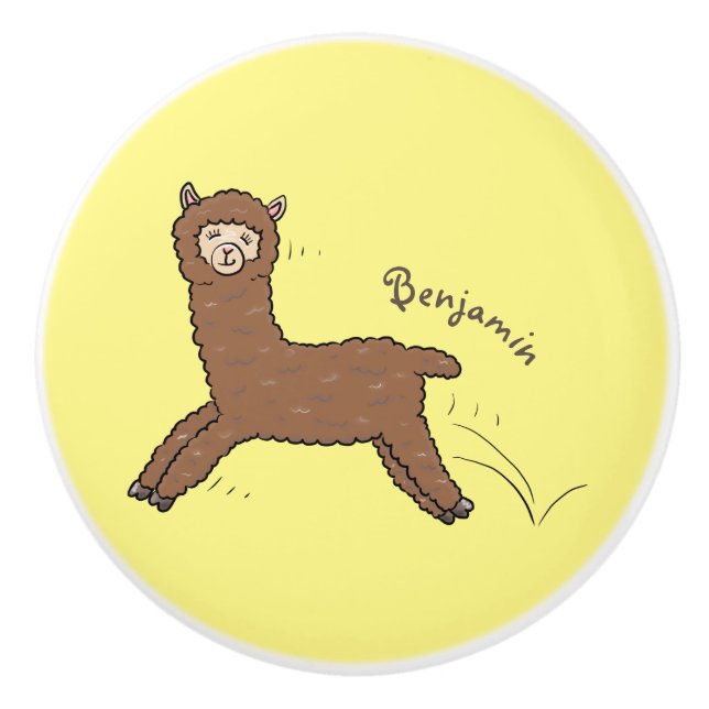 Cute happy brown alpaca cartoon ceramic knob (Front)