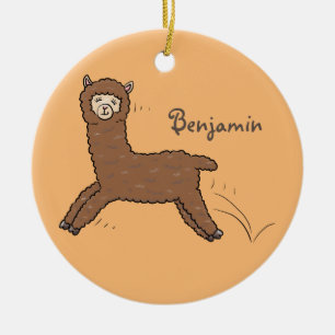 Cute happy brown alpaca cartoon ceramic ornament