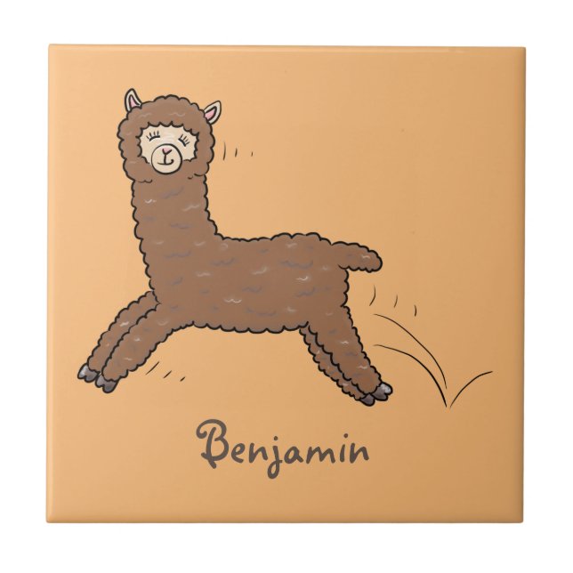 Cute happy brown alpaca cartoon ceramic tile (Front)