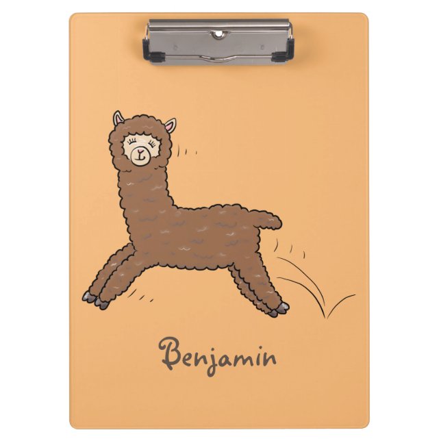 Cute happy brown alpaca cartoon clipboard (Front)