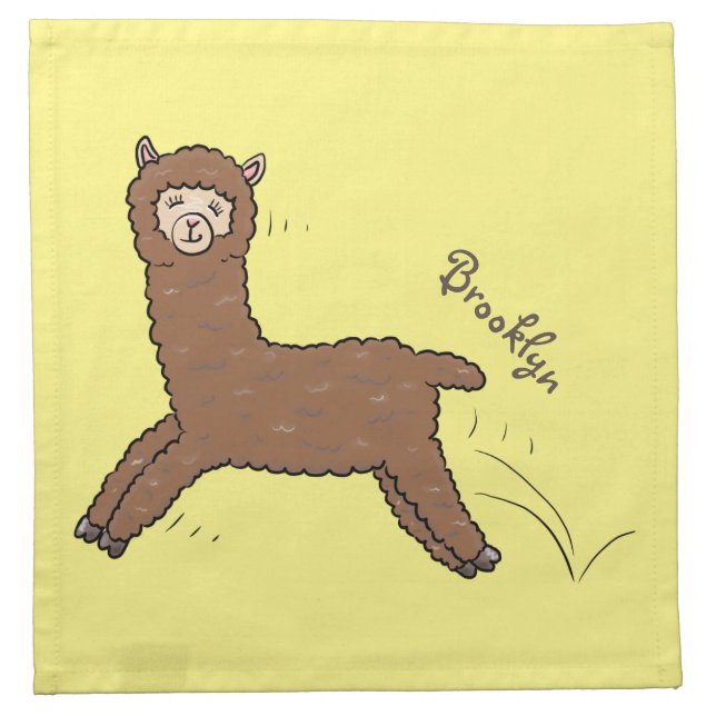 Cute happy brown alpaca cartoon cloth napkin (Front)