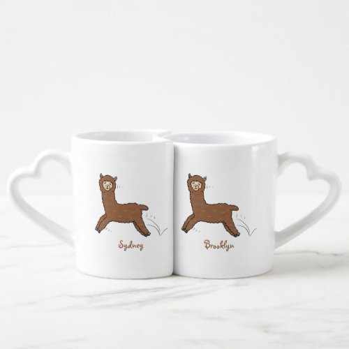 Cute happy brown alpaca cartoon coffee mug set