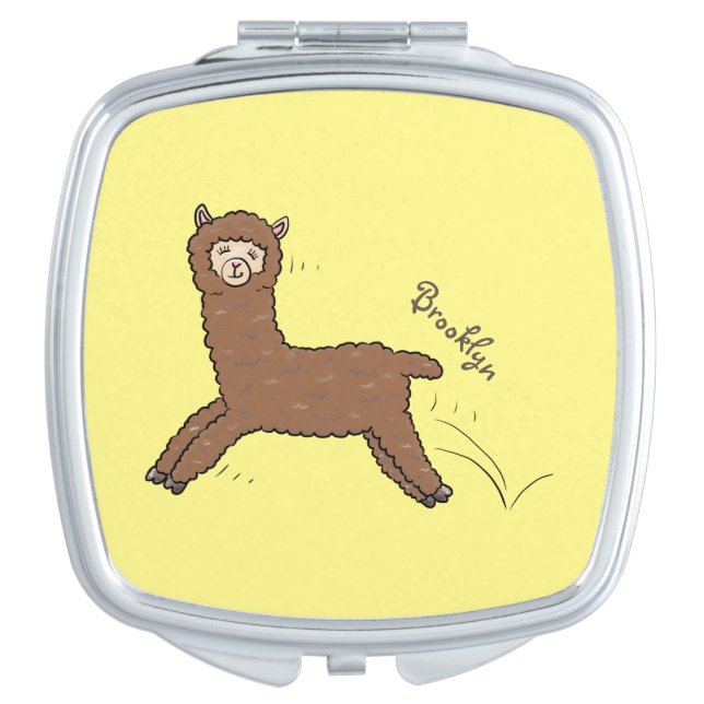 Cute happy brown alpaca cartoon compact mirror (Front)