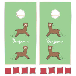 Cute happy brown alpaca cartoon cornhole set