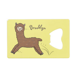 Cute happy brown alpaca cartoon credit card bottle opener