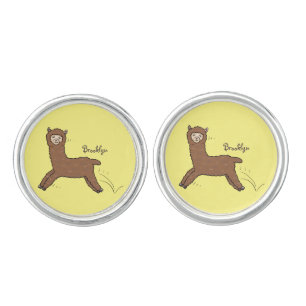 Cute happy brown alpaca cartoon  cufflinks