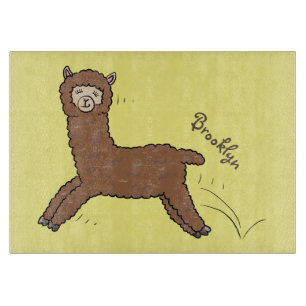 Cute happy brown alpaca cartoon  cutting board