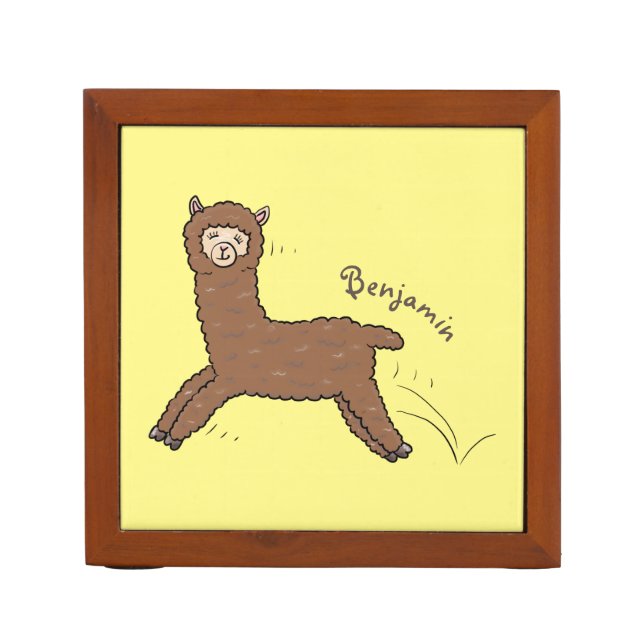 Cute happy brown alpaca cartoon desk organizer (Front)