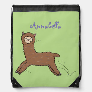 Cute happy brown alpaca cartoon drawstring bag