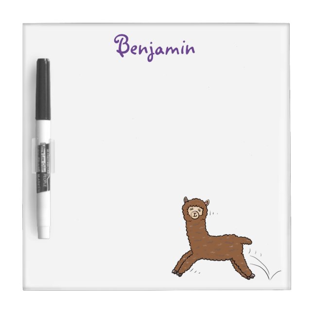 Cute happy brown alpaca cartoon dry erase board (Front)
