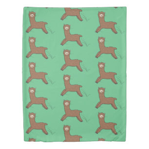 Cute happy brown alpaca cartoon duvet cover