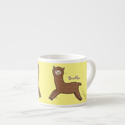 Cute happy brown alpaca cartoon espresso cup