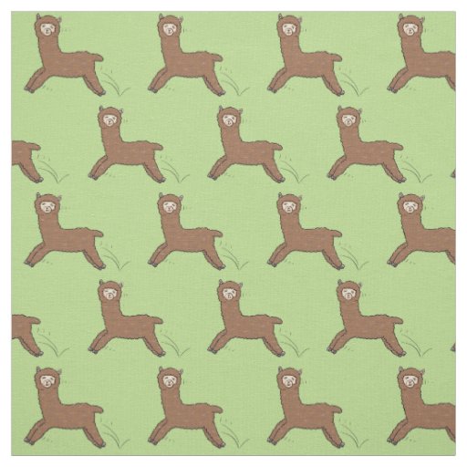 Cute happy brown alpaca cartoon fabric