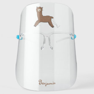Cute happy brown alpaca cartoon face shield