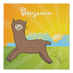 Cute happy brown alpaca cartoon faux canvas print