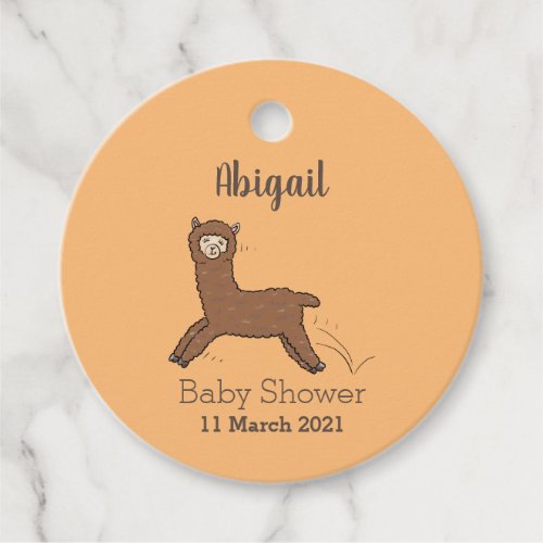 Cute happy brown alpaca cartoon favor tags