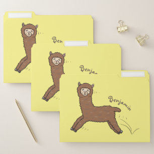 Cute happy brown alpaca cartoon file folder