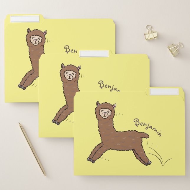 Cute happy brown alpaca cartoon file folder (Set)