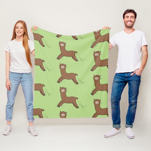 Cute happy brown alpaca cartoon fleece blanket (In Situ)