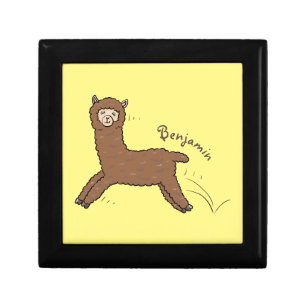 Cute happy brown alpaca cartoon gift box