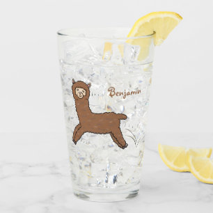 Cute happy brown alpaca cartoon glass