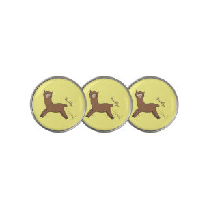 Cute happy brown alpaca cartoon golf ball marker