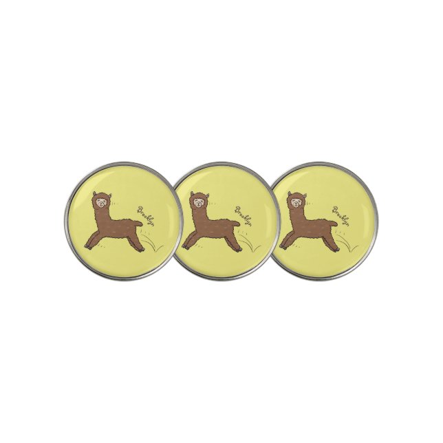 Cute happy brown alpaca cartoon golf ball marker (3 Up)