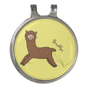 Cute happy brown alpaca cartoon golf hat clip